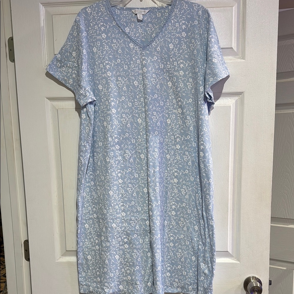 Charter Club Light Blue Floral V-Neck Nightgown